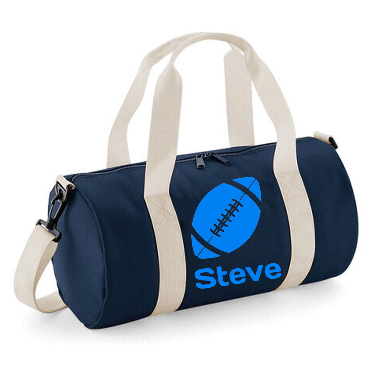 Personalised Rugby Ball Barrel Bag | Kids Sports Holdall with Name