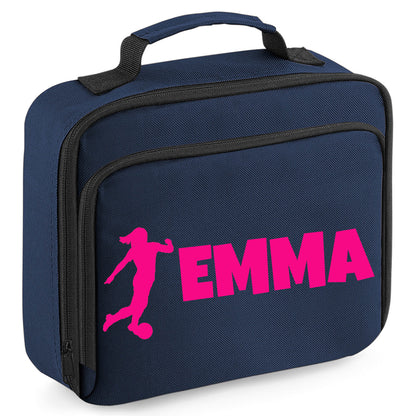 Kids Personalised Lunch Bag With Name in Football Design  - Always Looking Good -    - Navy Female Player 