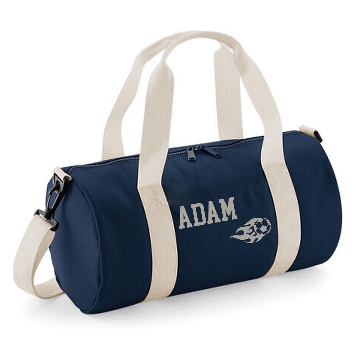 Personalised Flaming Football Barrel Bag - Lightweight Holdall for Kid