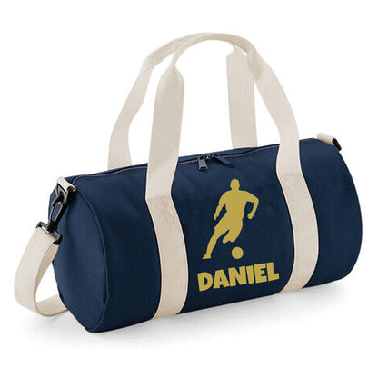 Personalised Male Footballer Barrel Bag with Childs Name