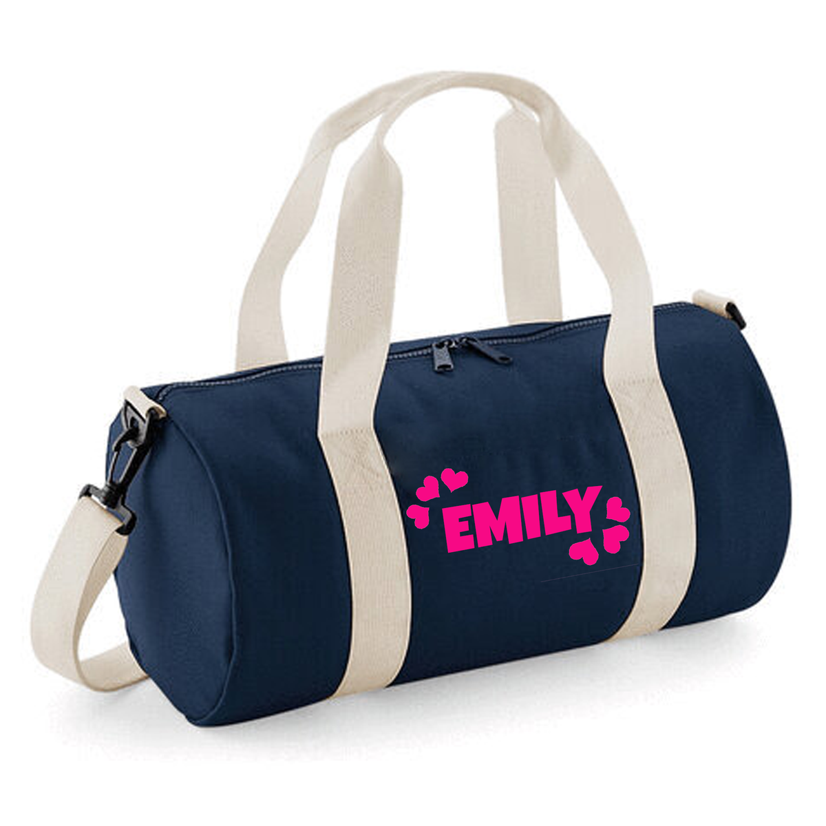 Personalised Name & Hearts Barrel Bag | Kids Holdall with Name