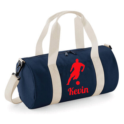 Personalised Male Footballer Barrel Bag with Childs Name