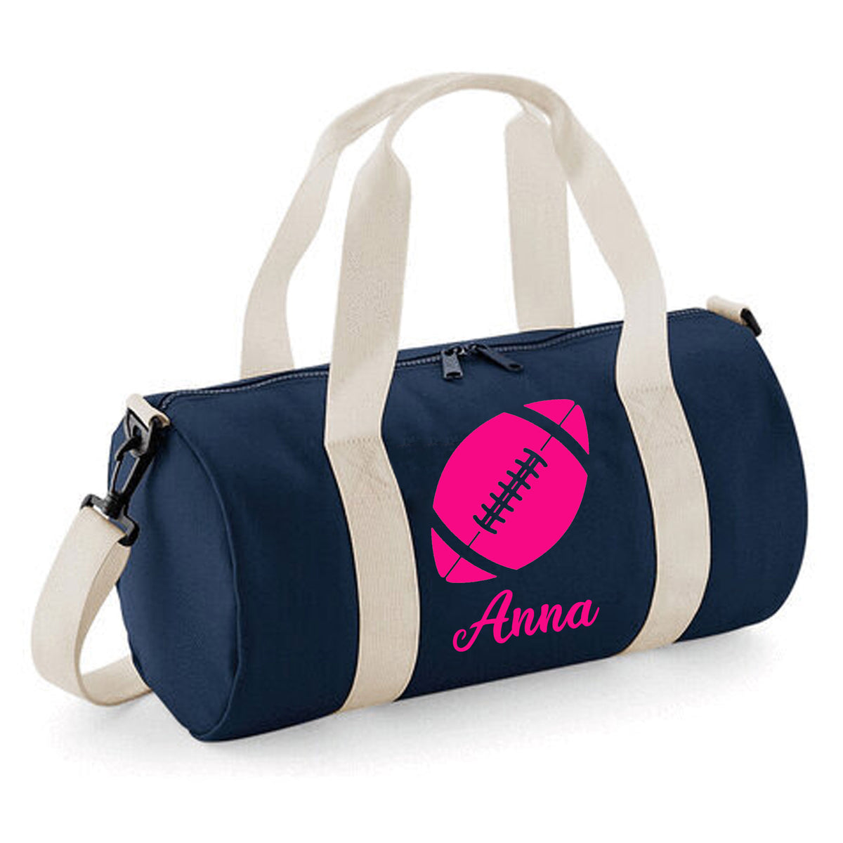 Personalised Rugby Ball Barrel Bag | Kids Sports Holdall with Name