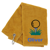 Personalised GOLF Towel - Embroidered Trifold Towel with Carabiner Clip