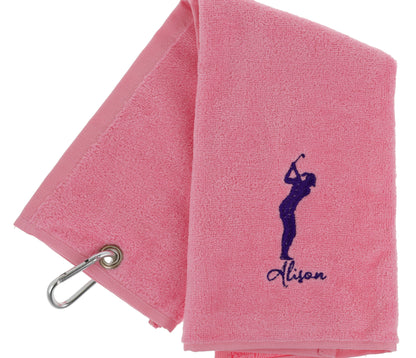 Personalised GOLF Towel - Embroidered Trifold Towel with Carabiner Clip