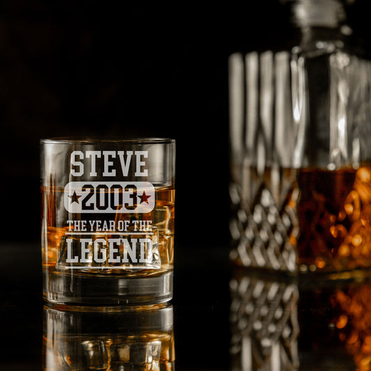 ANY Year Of The Legend Personalised Engraved Whisky Glass and/or Coaster Set  - Always Looking Good -   
