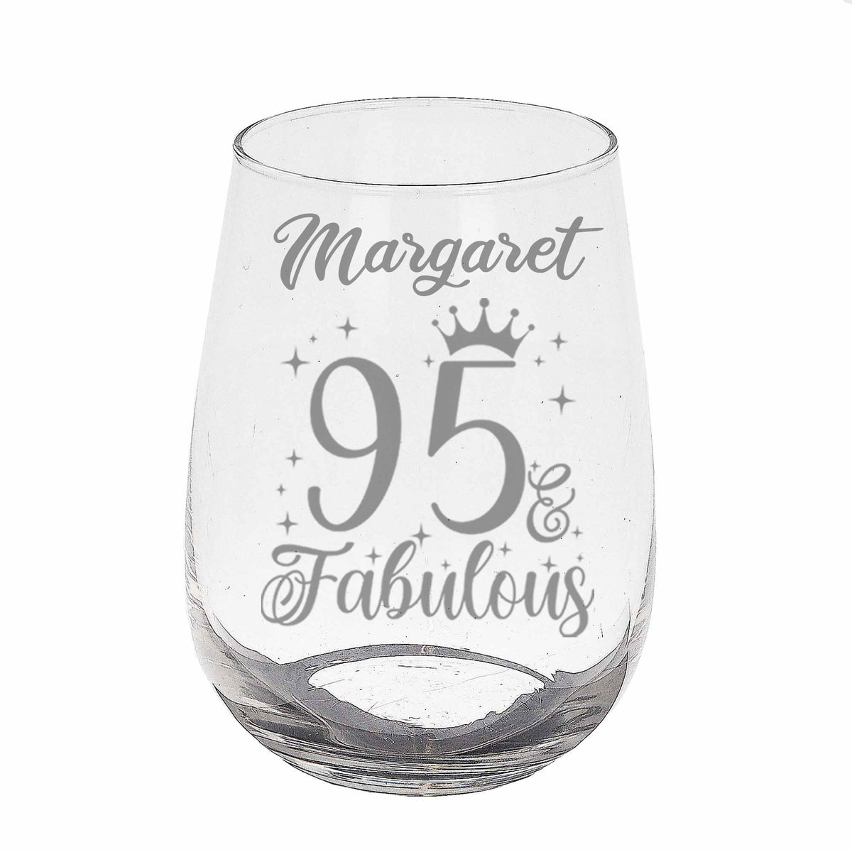 Age and Fabulous Engraved Stemless Gin Glass – Milestone Birthday Gift (18–100)