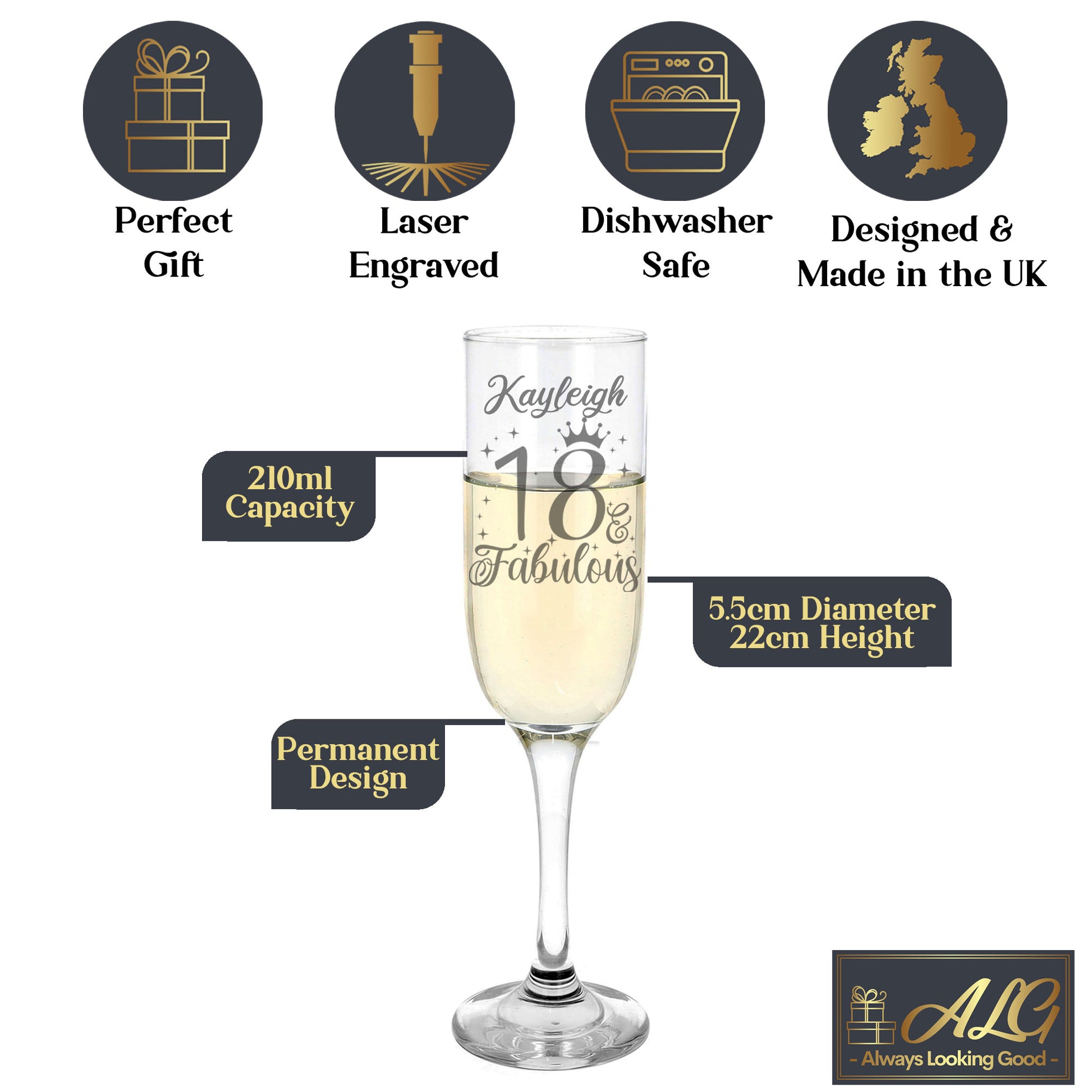 18 & Fabulous Engraved 18th birthday gifts Champagne Glass and/or Coaster Set  - Always Looking Good - Glass & Square Coaster Set  