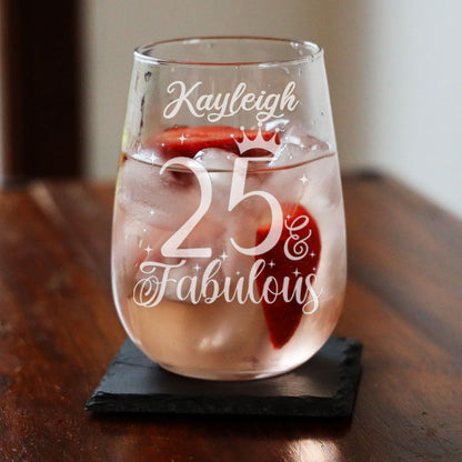 AGE & Fabulous Gifts - Engraved Gin Glass & Coaster For Birthday (18-100)