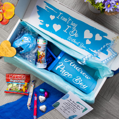 Personalised Page Boy Proposal Gift – Blue Juice Cup Keepsake