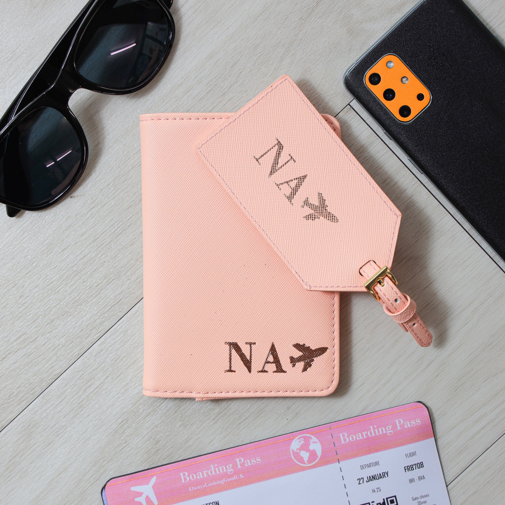 Pink Personalised Passport Covers and Luggage Tag Set  - Always Looking Good -   