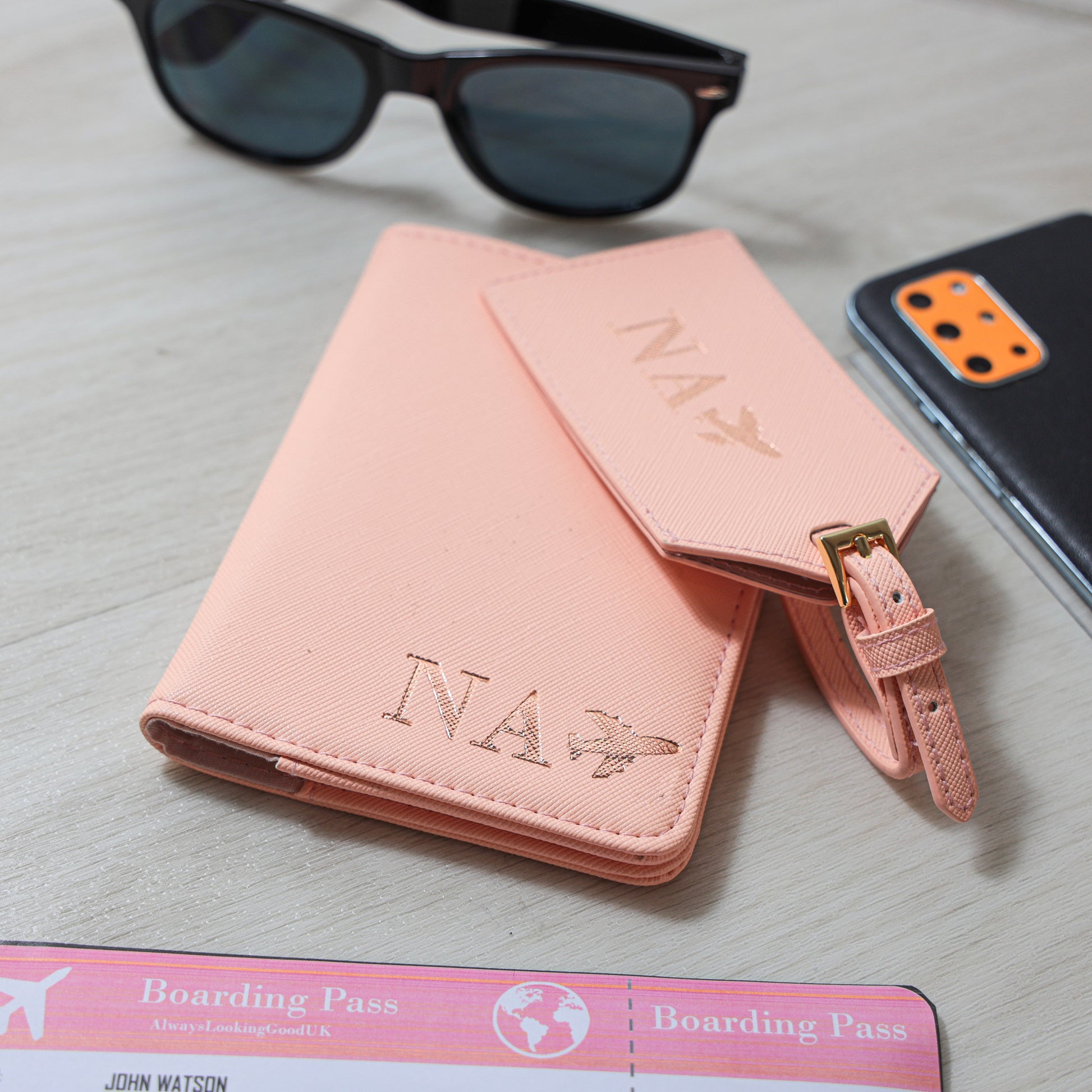 Pink Personalised Passport Covers and Luggage Tag Set  - Always Looking Good -   