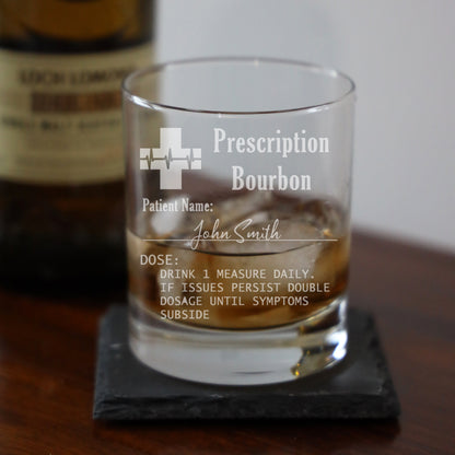 Bourbon Lover Gift - Personalised Prescription Glass & Coaster