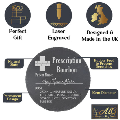 Bourbon Lover Gift - Personalised Prescription Glass & Coaster
