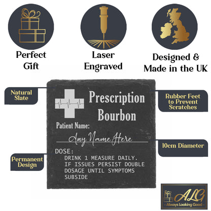 Bourbon Lover Gift - Personalised Prescription Glass & Coaster

