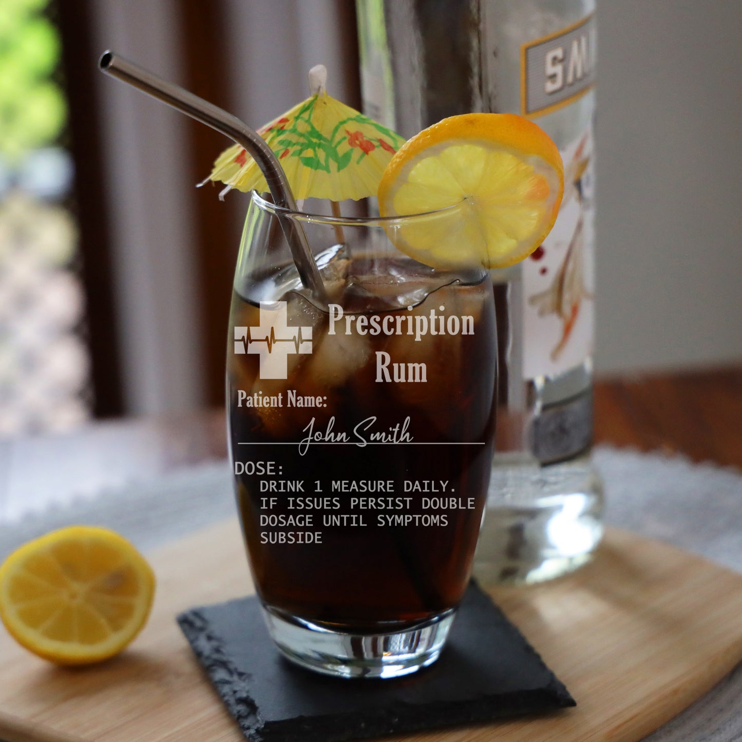Personalised Rum Glass With Engraved Prescription