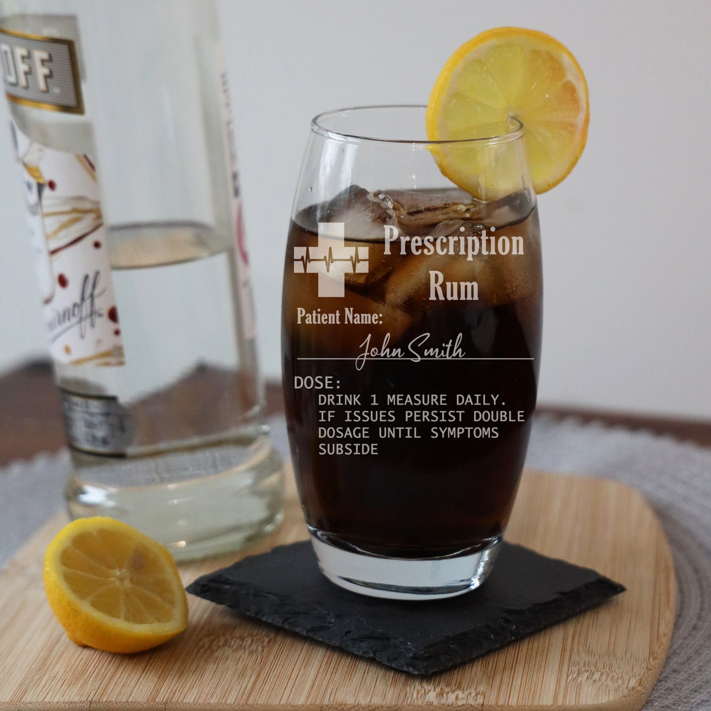 Personalised Rum Glass With Engraved Prescription