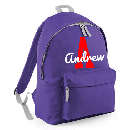 Personalised Name & Initial Backpack, Kids Rucksack with Name & Design