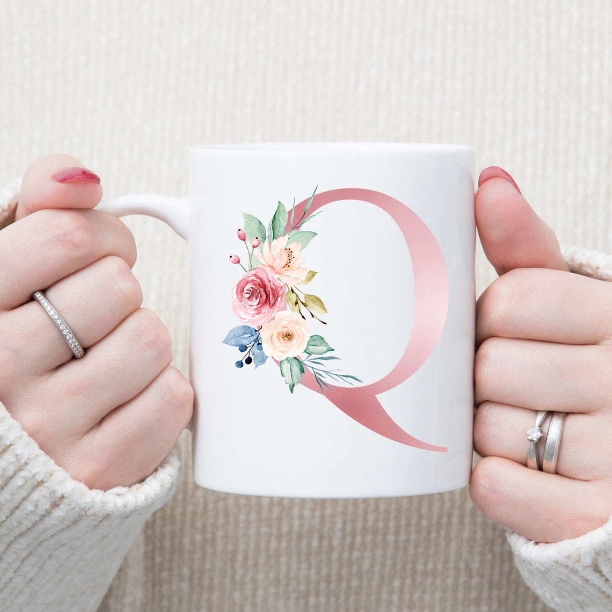 Monogrammed Floral Initial Ceramic Mug – Pink Letter Design