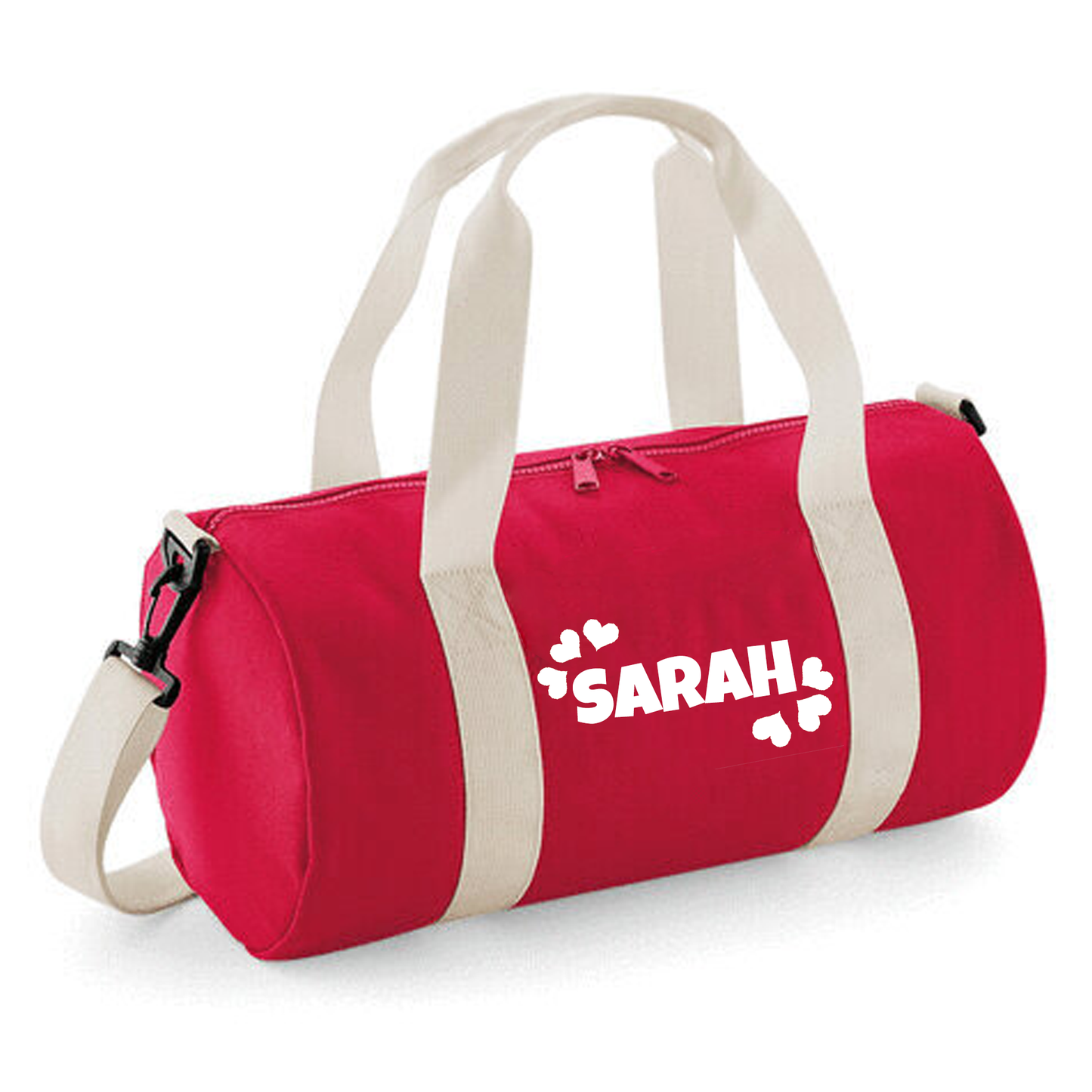 Personalised Name & Hearts Design Barrel Bag, Toddler Kids Bag