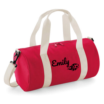 Personalised Flaming Football Barrel Bag - Lightweight Holdall for Kid