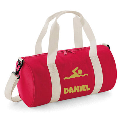 Personalised Swimming Design Barrel Swim Sports Bag with Childs Name