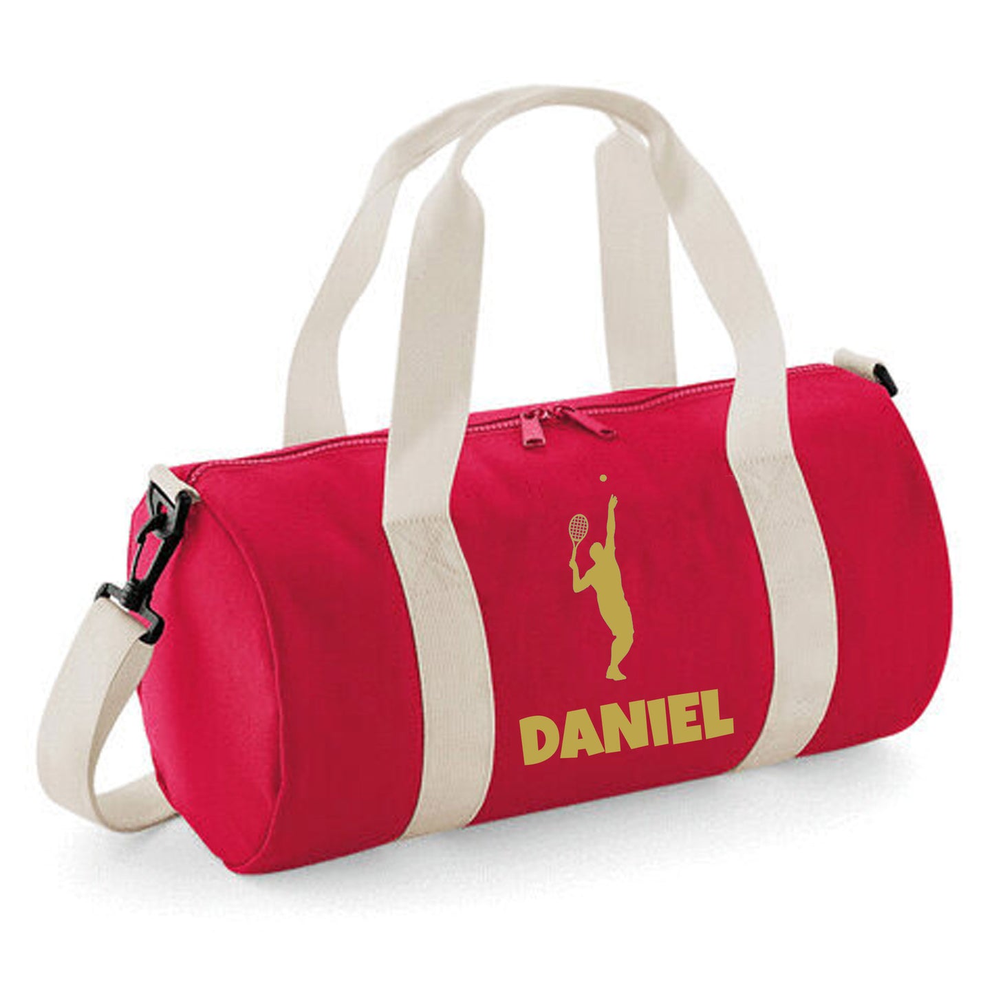Personalised Male Tennis Player Barrel Bag 12L, Sports Kids Holdall