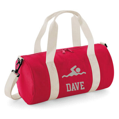 Personalised Swimming Design Barrel Swim Sports Bag with Childs Name