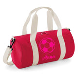Personalised Football Design Barrel Bag | Kids Sports Holdall with Name
