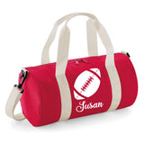 Personalised Rugby Ball Barrel Bag | Kids Sports Holdall with Name