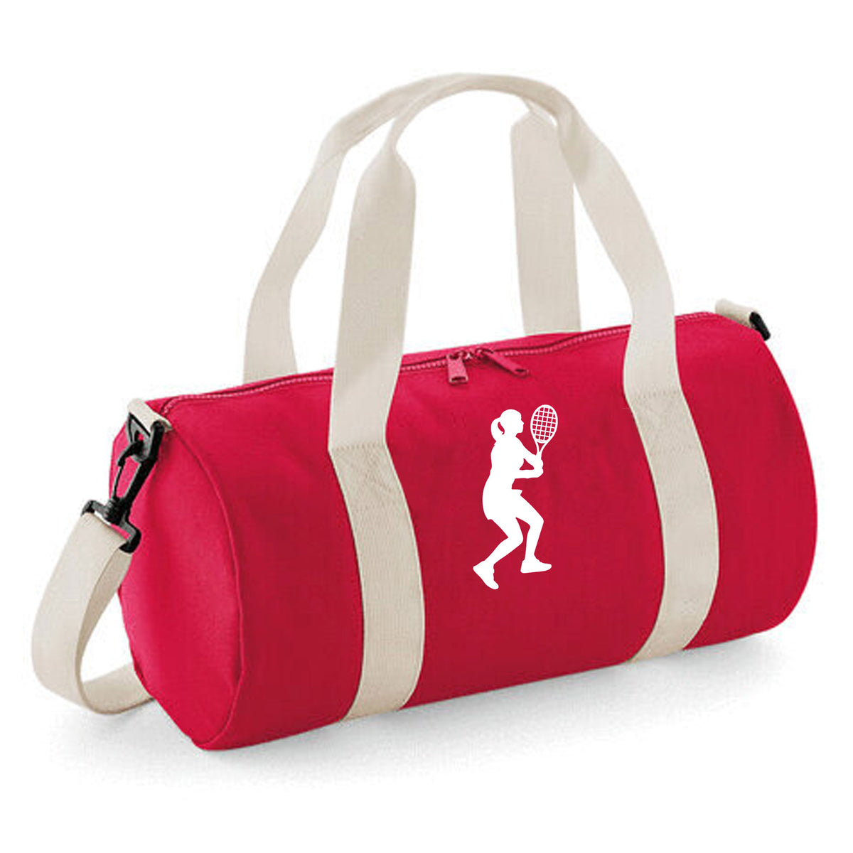 Personalised Female Tennis Player Barrel Bag | Kids Sports Holdall with Name
