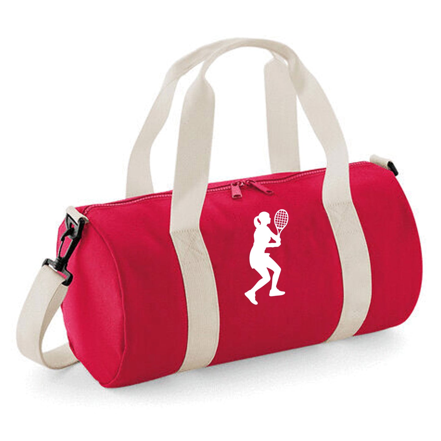 Personalised Female Tennis Player Barrel Bag, Kids Sports Holdall