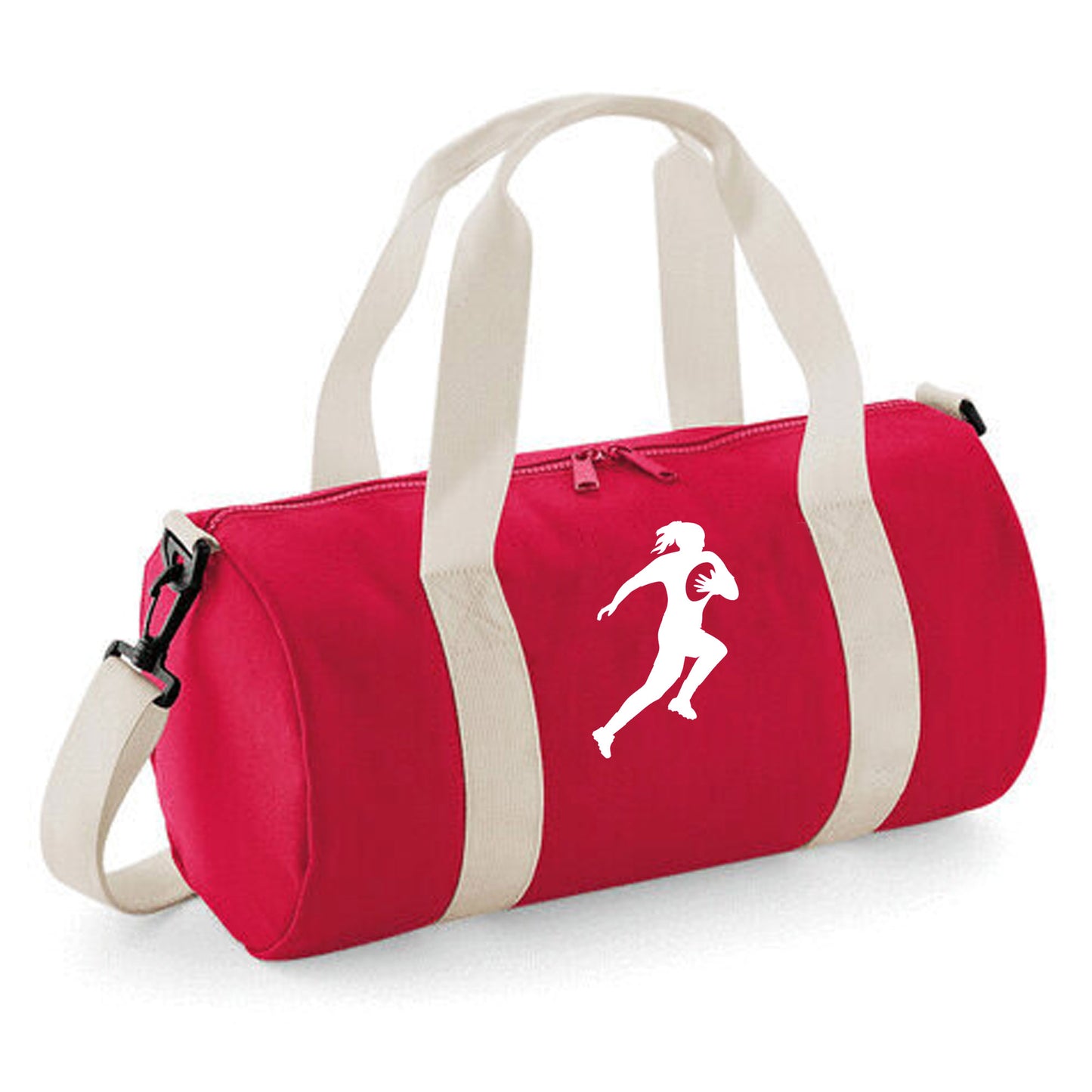 Personalised Female Rugby Player Barrel Bag, Kids Durable Holdall