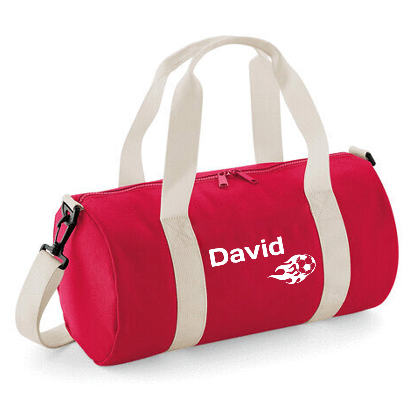 Personalised Flaming Football Barrel Bag - Lightweight Holdall for Kid