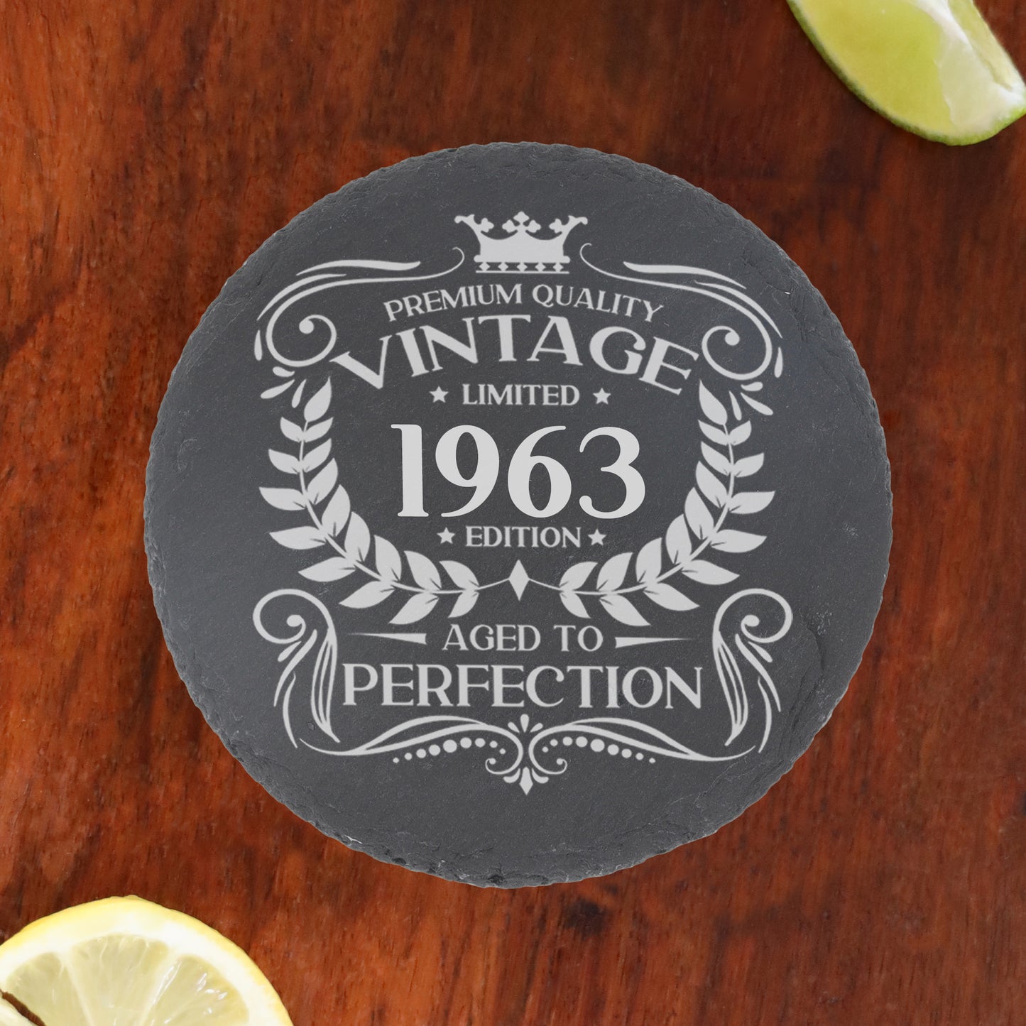 Personalised Vintage 1963 Mug and/or Coaster  - Always Looking Good - Round Coaster On Its Own  