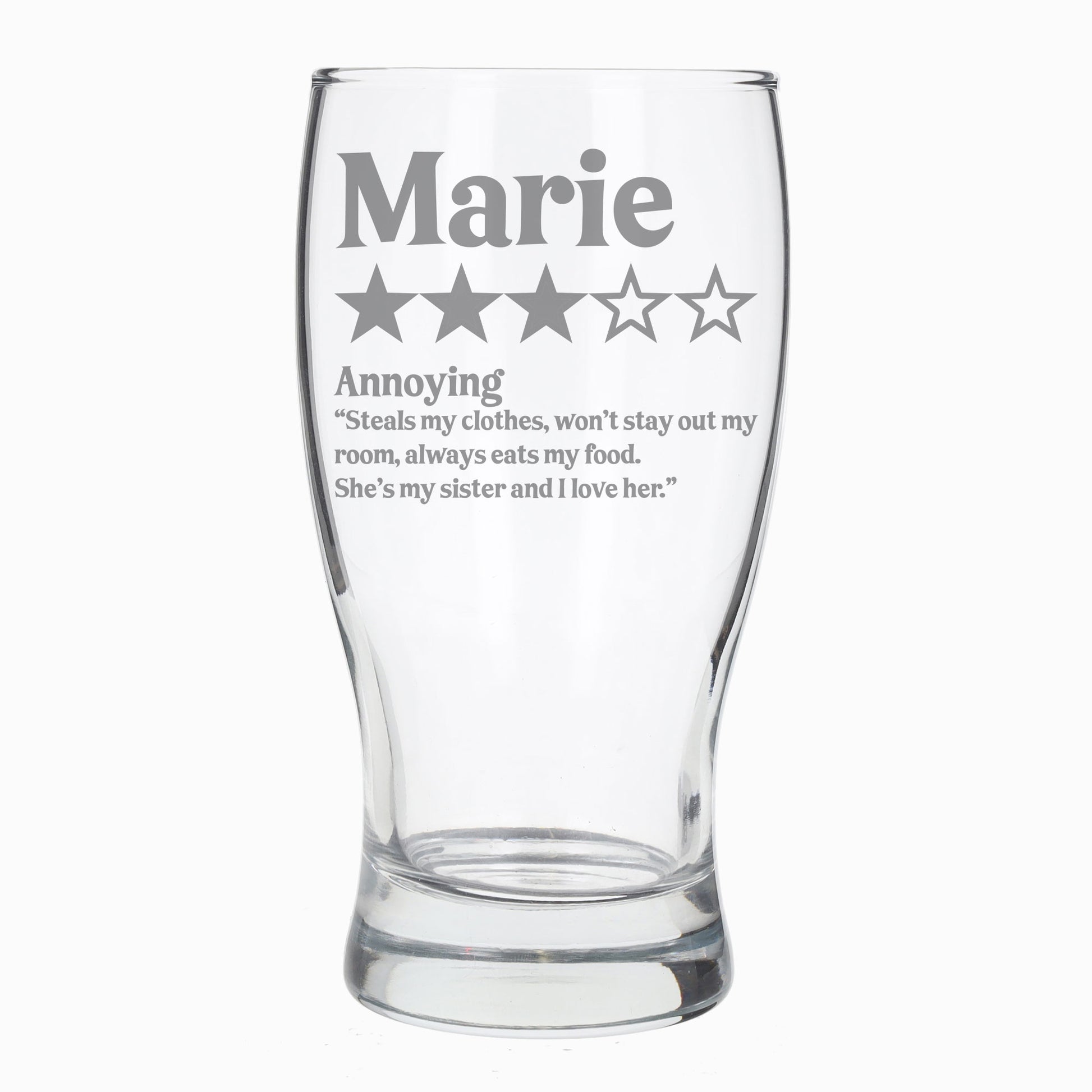 Personalised Novelty 5 Star Review Engraved Pint Glass and/or Coaster Set  - Always Looking Good - Pint Glass On Its Own  