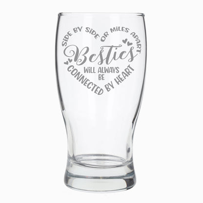 Besties Connected By Heart Engraved Beer Glass and/or Coaster Set  - Always Looking Good -   gift for best friend