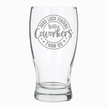 Engraved Pint Glass & Coaster Set – Funny, Good Luck Leaving Gift for Colleague or Boss