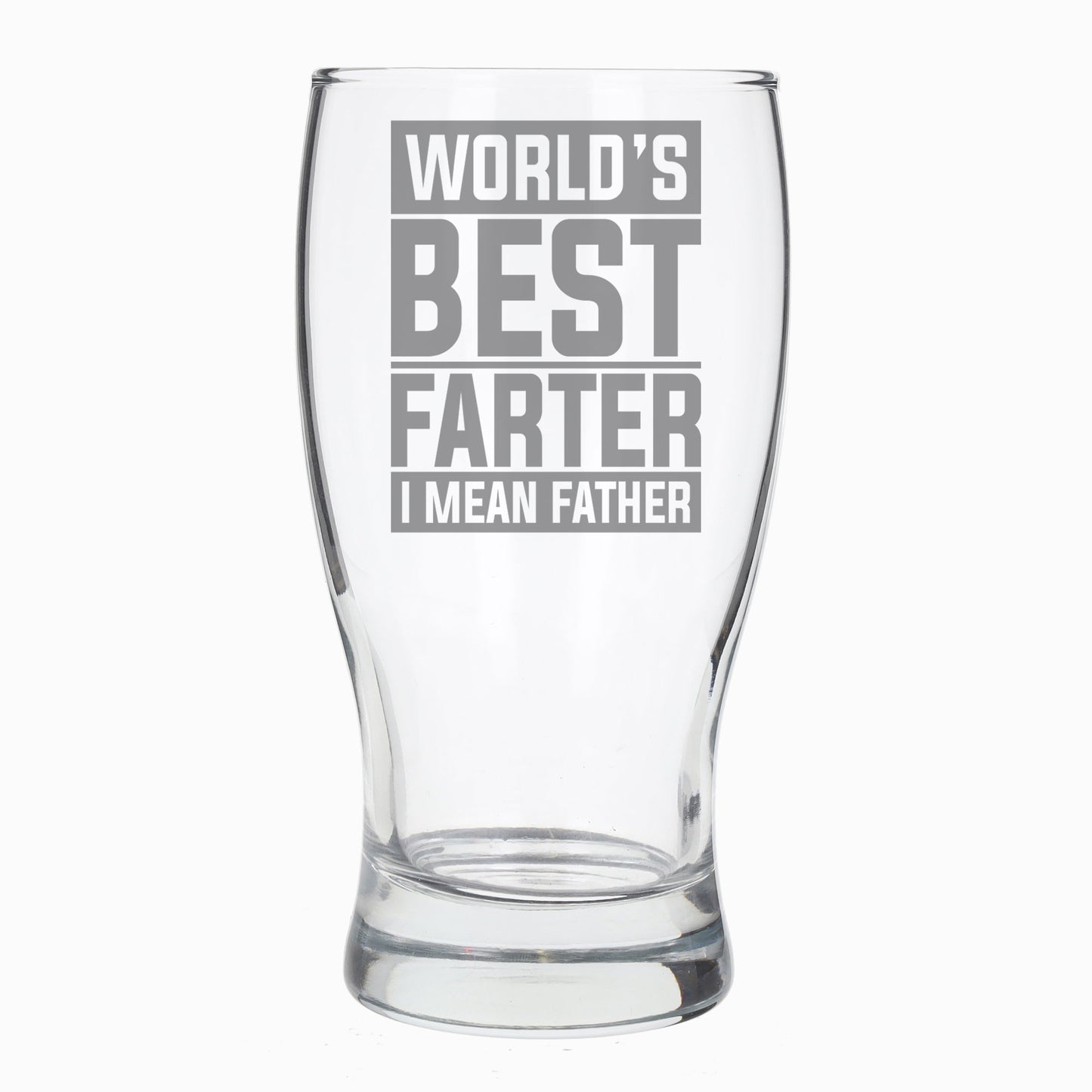 Worlds Best Farter I Mean Father Engraved Beer Glass and/or Coaster Set  - Always Looking Good - Block Style Beer Glass Only  