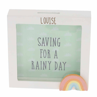 Personalised Engraved Pink/Blue or Cream Money Box Frame Piggy Bank New Baby Gift