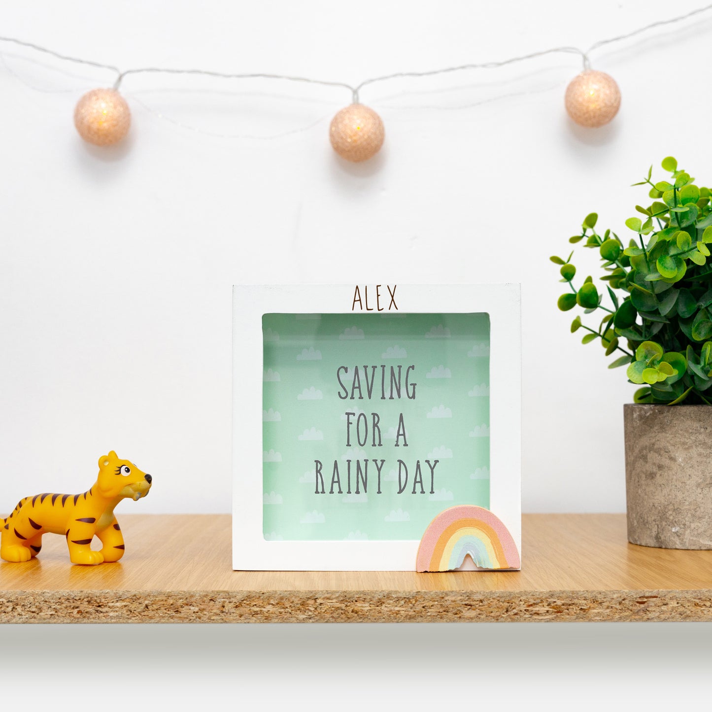 Personalised Engraved Pink/Blue or Cream Money Box Frame Piggy Bank New Baby Gift