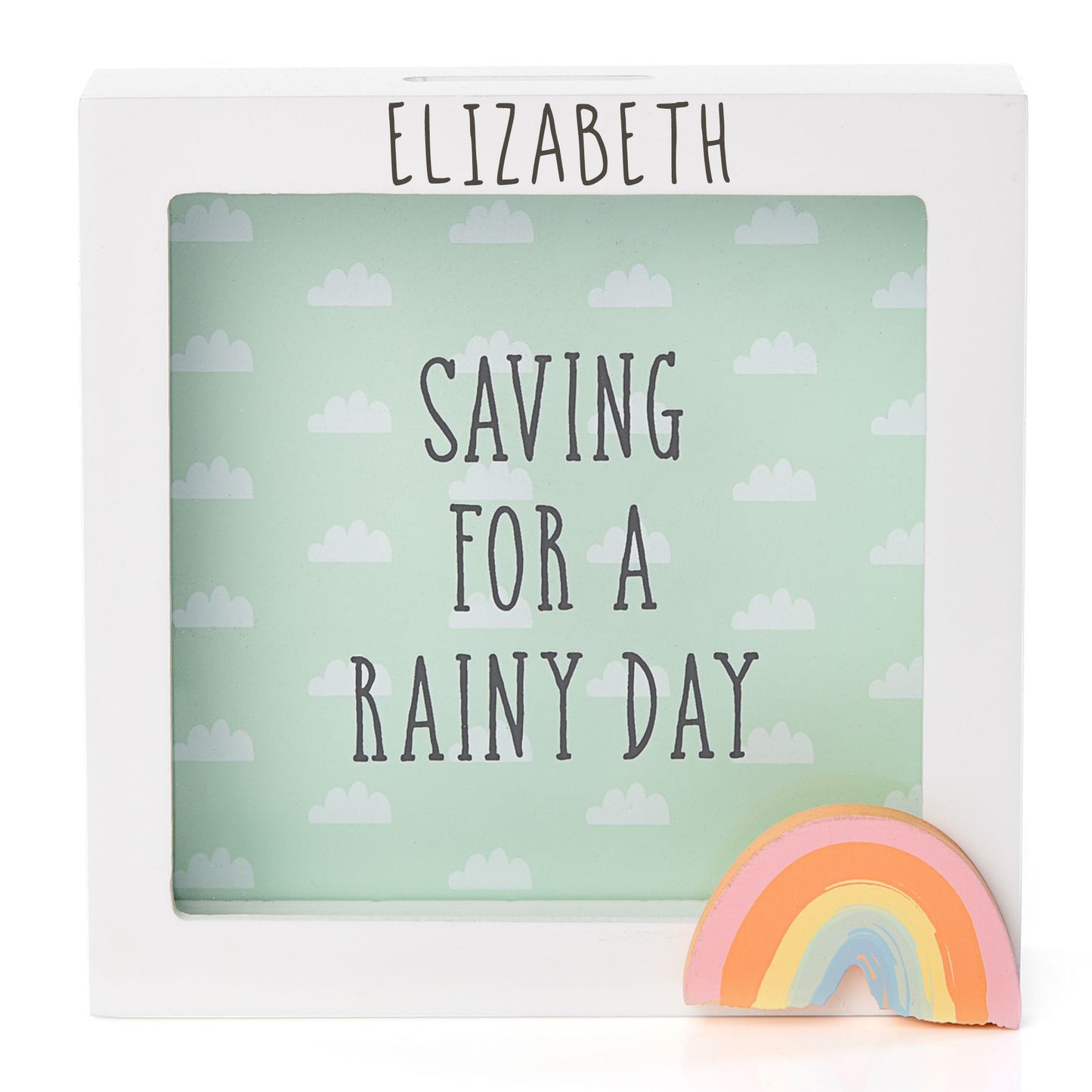 Personalised Engraved Pink/Blue or Cream Money Box Frame Piggy Bank New Baby Gift