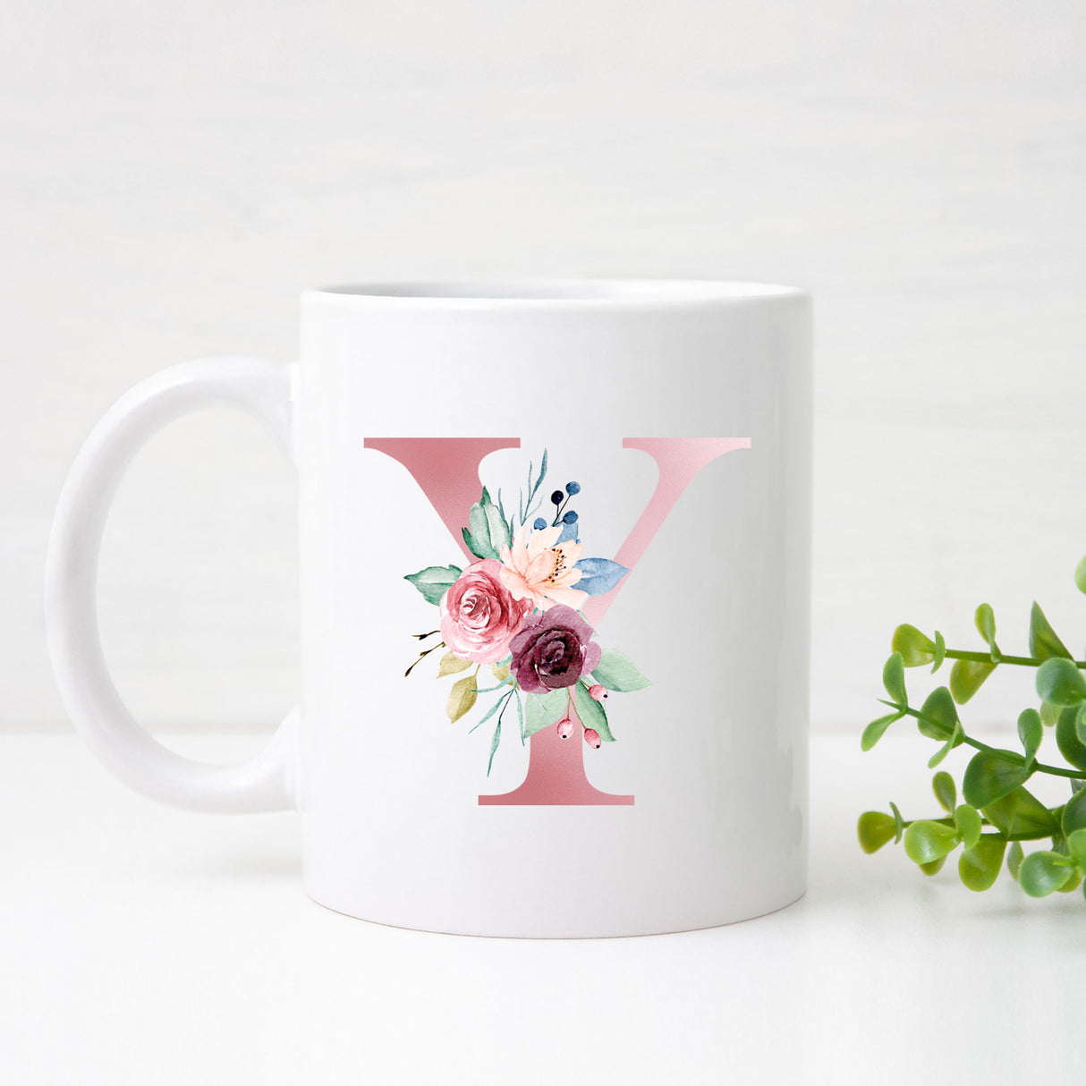 Monogrammed Floral Initial Ceramic Mug – Pink Letter Design
