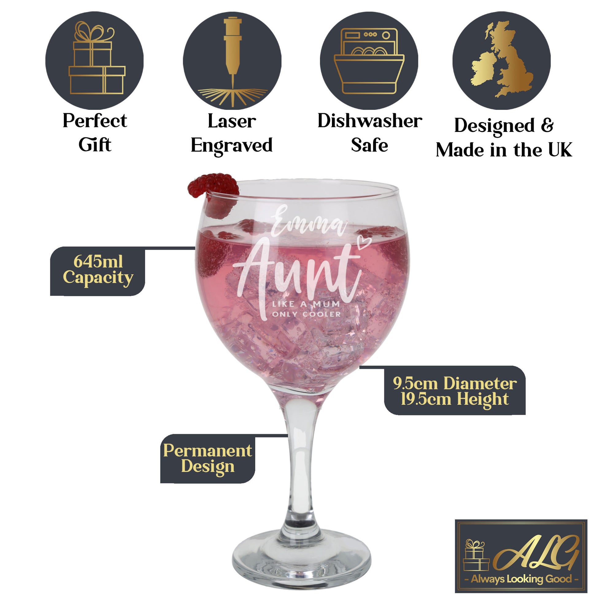 Auntie Gin Glass Gift Personalised & Engraved   - Always Looking Good - Glass Only  