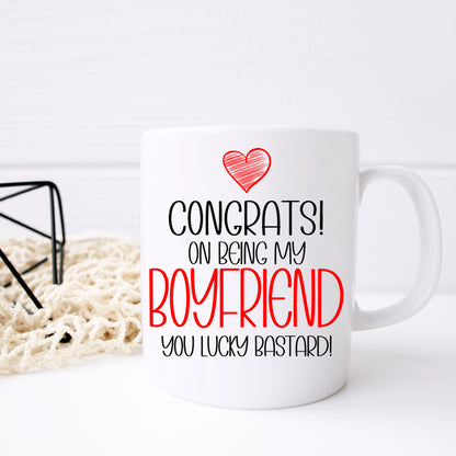Funny friend Mug and/or Coaster Gift “Congrats On Being My Girlfriend / Boyfriend”