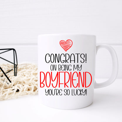 Funny friend Mug and/or Coaster Gift “Congrats On Being My Girlfriend / Boyfriend”