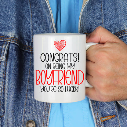 Funny friend Mug and/or Coaster Gift “Congrats On Being My Girlfriend / Boyfriend”