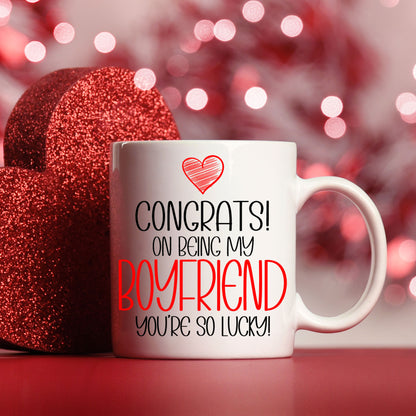Funny friend Mug and/or Coaster Gift “Congrats On Being My Girlfriend / Boyfriend”