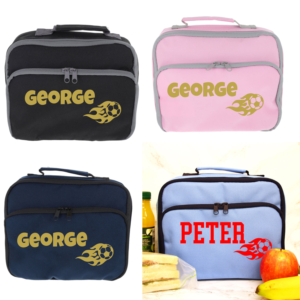 Kids Lunch Bag – Personalised with Name | Flaming Football Design