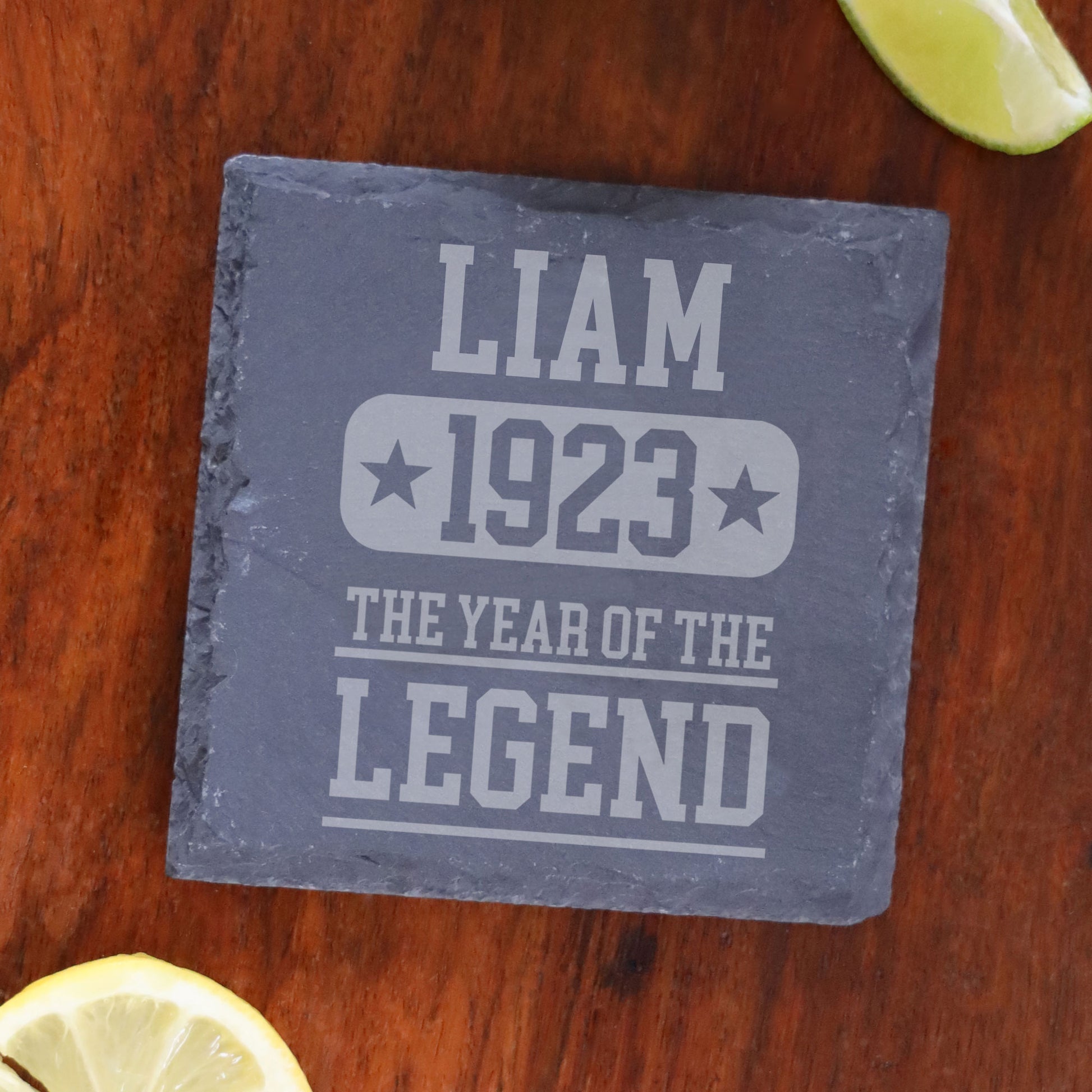 ANY Year Of The Legend Personalised Engraved Whisky Glass and/or Coaster Set  - Always Looking Good - Square Coaster Only  